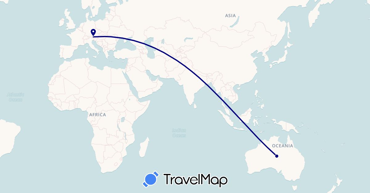 TravelMap itinerary: driving in Austria, Australia (Europe, Oceania)
